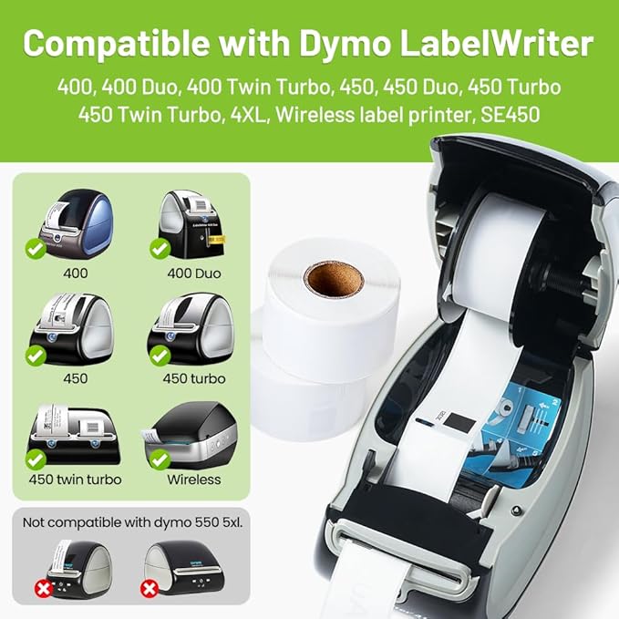 12 Rolls Compatible with Dymo 30321 (1-4/10" x 3-1/2") Address Label Refills for LabelWriter 400 450 Duo Twin Turbo 4XL Printer (36 x 89 mm, 260/Roll)