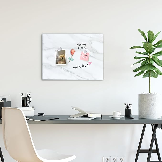 Marble Print Magnetic Dry Erase Board, 23.6x17.7 inches Decorative White Board for Wall with Design, Frameless Dry Erase Board for Wall, Magnets Included（DLS,4560,1pc）