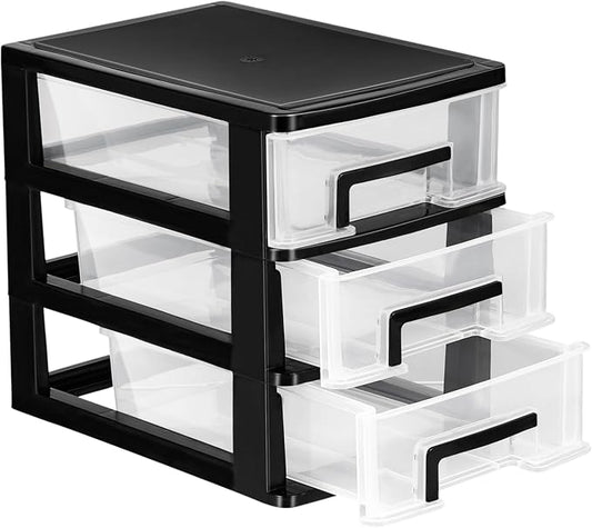 Plastic Drawers - 3 Layer Small Desktop Organizer with Transparent Drawers for Stationery,Office,Home,Jewelry and Cosmetics