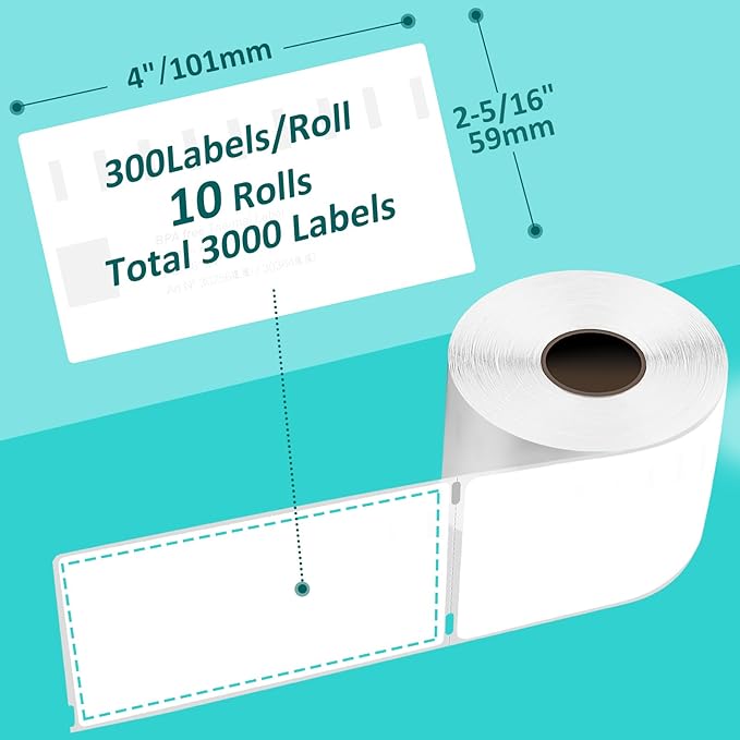 L LIKED 18 Rolls 2-5/16" x 4" Thermal Shipping Address Labels, Perforated Line, Compatible with Rollo/Zebra/DYMO 30256, 5400(18 Rolls×300 Barcode Postage Labels for Desktop Printers