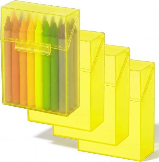 Clabby 4 Pcs Plastic Crayon Organizer Case for 24 Count Crayons Kids Art Supply Storage Box with Lid, Portable Holder for Classroom Home Travel, Fits Standard 24-Pack Crayon (Yellow)
