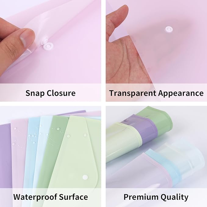 EOOUT 28pcs Plastic Envelopes, Plastic Folders for Documents, Poly Folders with Snap Closure, A4 Size, Letter Size, for School and Office Supplies