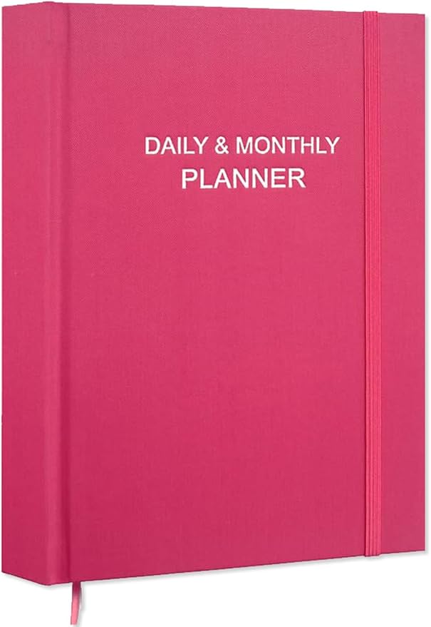 Daily & Monthly Planner for 2026 or Anytime - ADHD Planner Two Pages Per Day, Daily Planner Undated to Increase Focus, Eliminate Overwhelm, Achieve Your Biggest Goals, 8.5'' × 11'', Pink