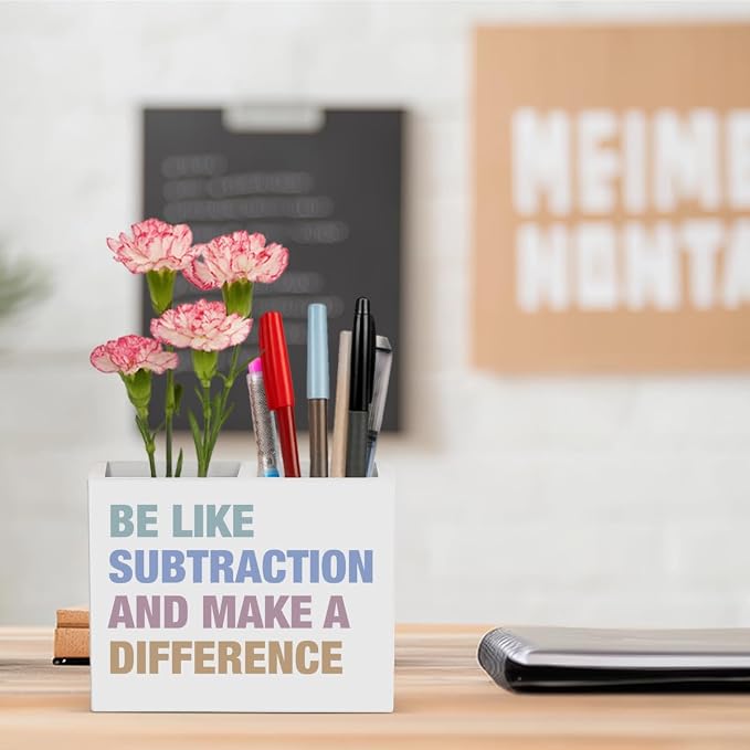 Math Teacher Pencil Holder Decor Teacher Appreciation Gifts for Office Mathematician Math Lover Gifts math Theme Wooden Organizer Vase for Office Home Desk Table