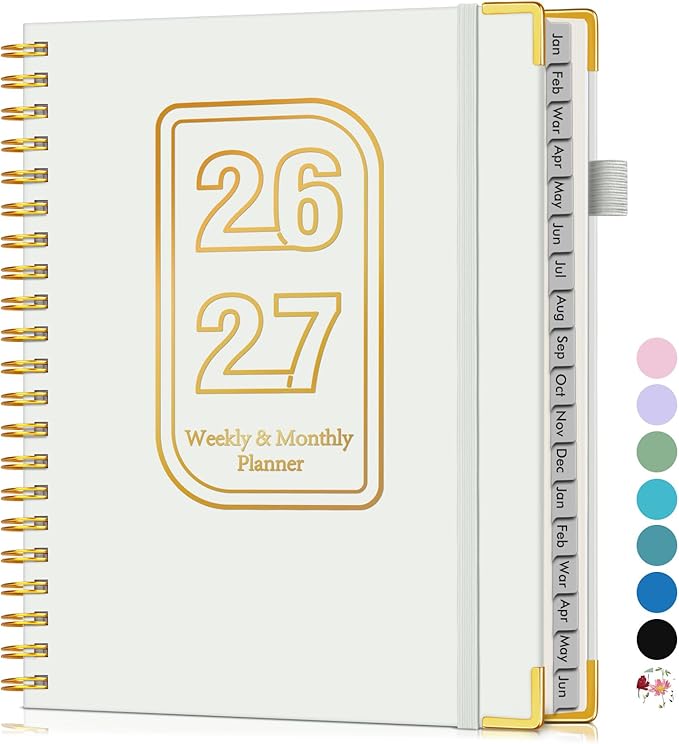 Planner 2026-2027, 18 Months Weekly and Monthly Hardcover Planner, January 2026 - June 2027, 8.5" x 11" A4 Large Daily Calendar Planner Book with Tabs, Spiral Yearly Agenda Organizer Notebook for School Work Home, White