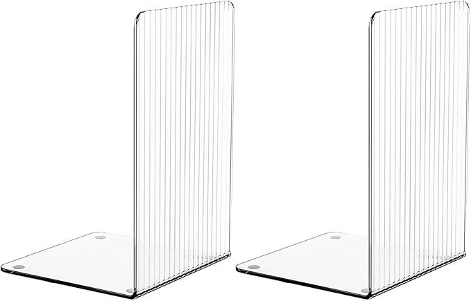 SUOXING 1 Pair Clear Acrylic Book Stopper for Shelves for Shelves Decorative,Invisible Bookends with Non-Slip Mats for Heavy Books,Small Acrylic Book Ends for Office School Supplies and Kids Bookshelf
