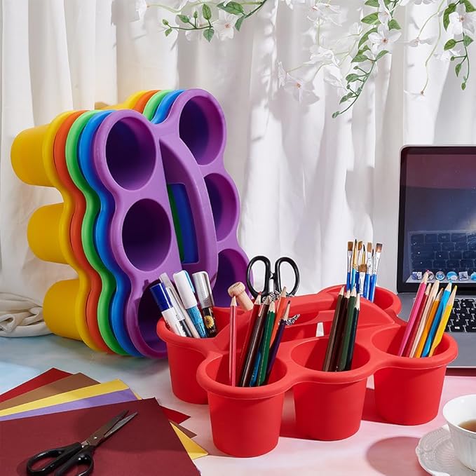 UNICRAFTALE 6pcs 6-Hole Colorful Classroom Caddy Plastic Organizer Storage Container Holder with Handle School Supply Caddy for Classroom Home Office Arts & Crafts 11.8"x9.45"x3.3"