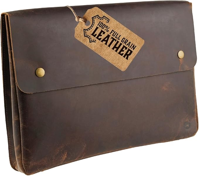Moonster Leather Folder, Full Grain Leather File Folder Organizer Document Holder, Portfolio for Men –Spacious Folio Laptop Sleeve Case - Fits 13" 14" 15” Laptops, MacBook and Tablets