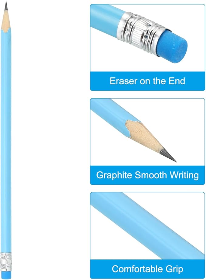 PATIKIL Round Pencils, 24 Pack HB Graphite Pencils with Eraser Wood Pencils Cute Pencil for Classroom Teacher Office Supplies, Blue