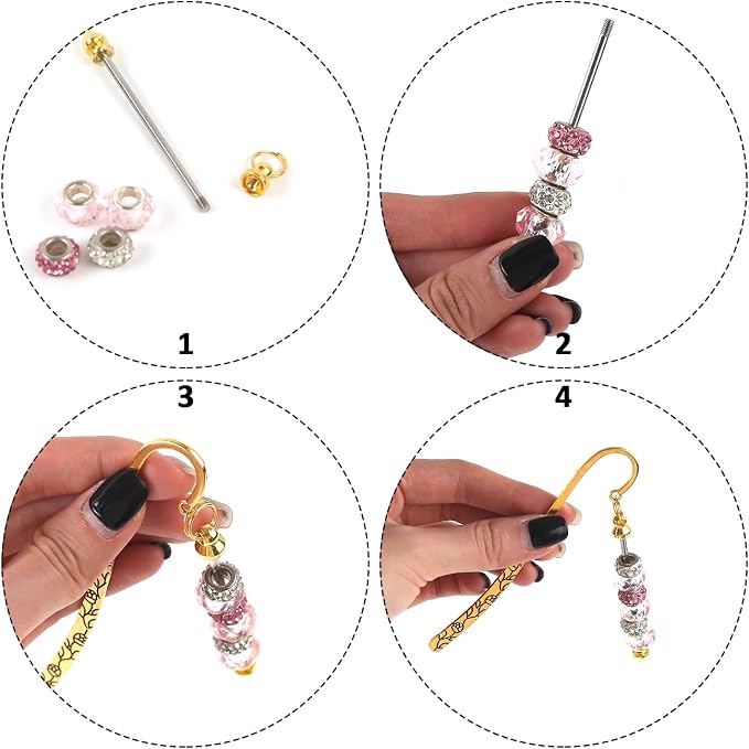 24 Pcs Beadable Bookmarks Metal Hook Bookmark Hairpin Beadable Keychains Bars Beaded Keychain Making Kit for Book Lovers Office Supplies 3 Colors
