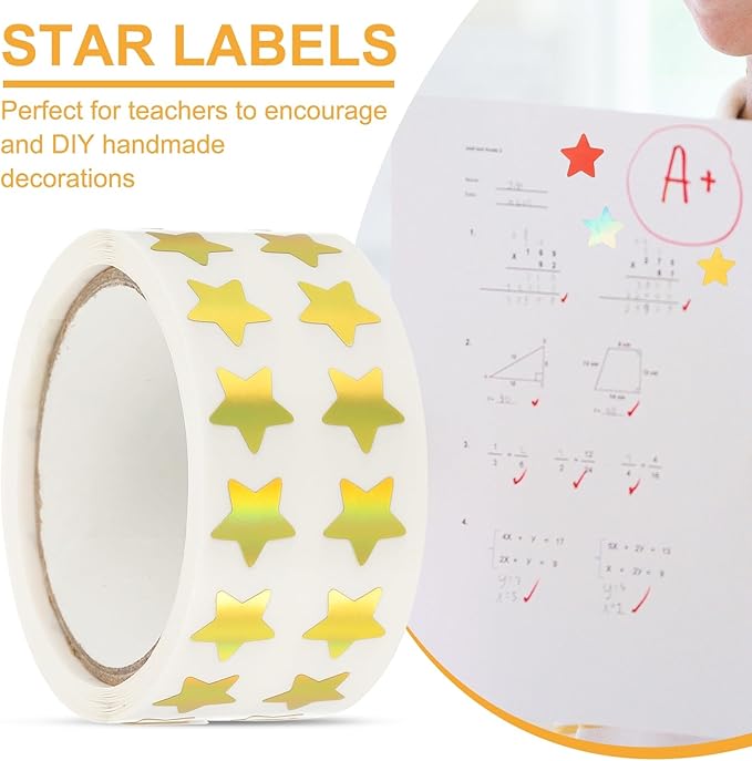 PATIKIL Star Stickers Roll 3/8", 1000 Pcs Self-Adhesive Reward Stickers for Classroom Teacher Supplies and DIY Craft, Gold