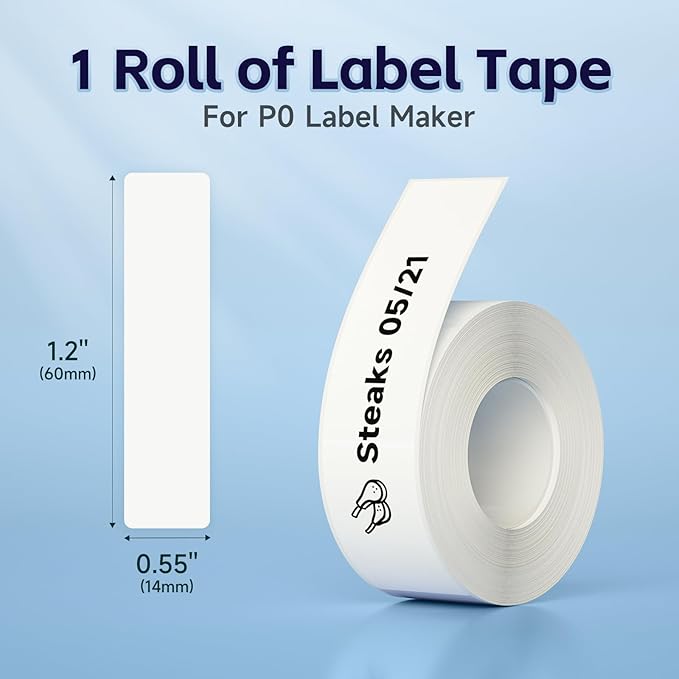 Thermal Labels DETONGER 1/2 Width Compatible Tape Refills Label Stickers Film Coatedfor Label Maker Tapes Home Office School Business Use Sticky Liquid-Proof 0.6"×2.4"(14×60mm) 100pcs White
