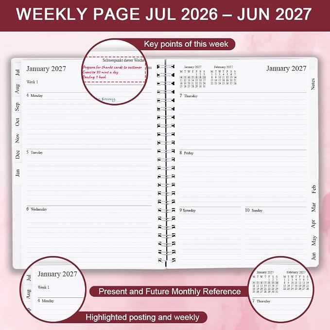 2026-2027 Planner - Academic Planner 2026 2027 for Women & Men, July 2026 - June 2027, Monthly and Weekly Calender with 12 Monthly Tabs, 6.4" x 8.5", Pink