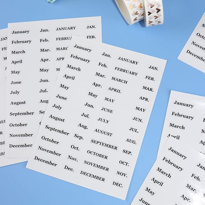 Months Planner Stickers, 10 Sheets 480pcs Monthly Tab Stickers, Clear Black Font Removable Waterproof Vinyl Monthly Cash Envelope Sticker Labels for Monthly Finance Planner (Black)