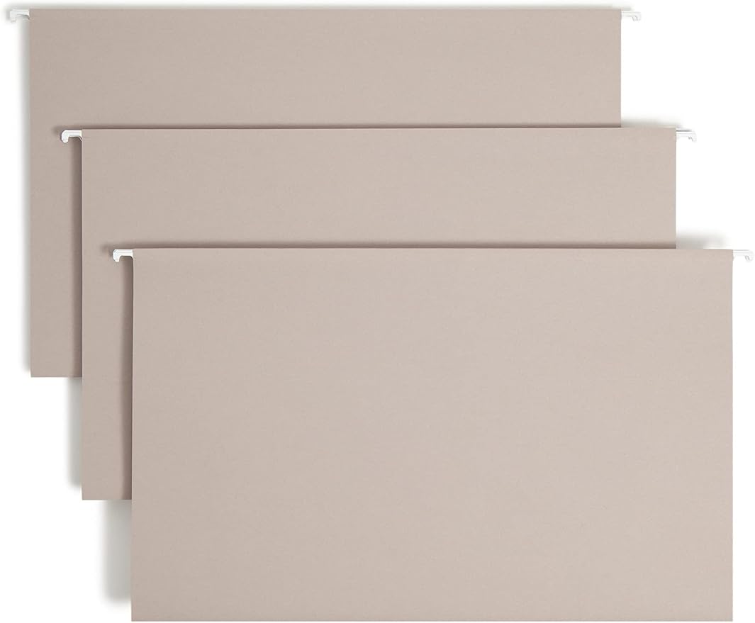 Smead TUFF® Heavy Duty Hanging File Folder with Easy Slide Tab,1/3-Cut Sliding Tab, 7 Times Stronger Than Standard Hanging Folders, Legal Size, Steel Gray, 18 per Box (64093)