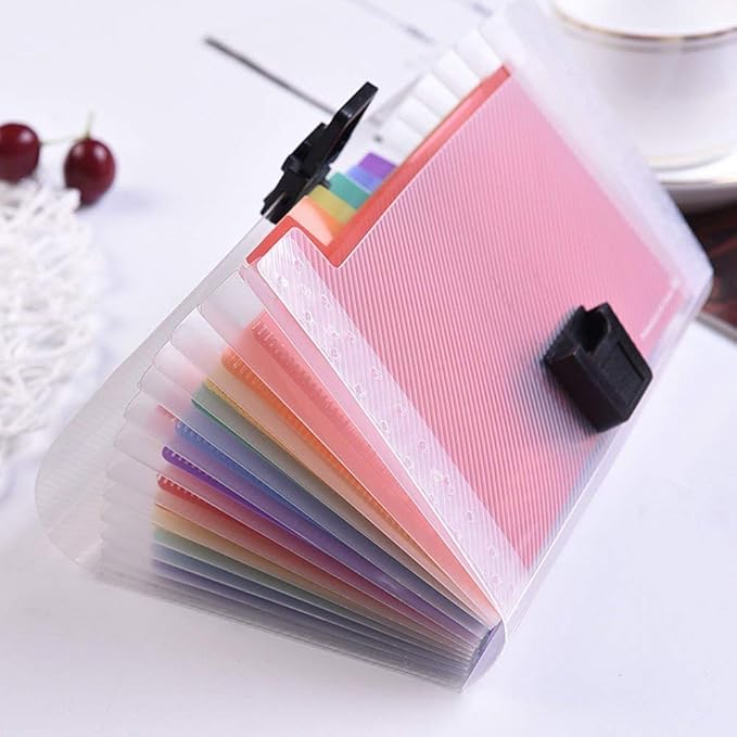 Expanding File Folder, Subdivision Accordion File Folder Mini Organizer PP Wallet for Cards,Coupons,Receipt,Tax Item or Changes,7x4.5 Inches,12 Pockets with Tabs and Check Case(Multicolour)