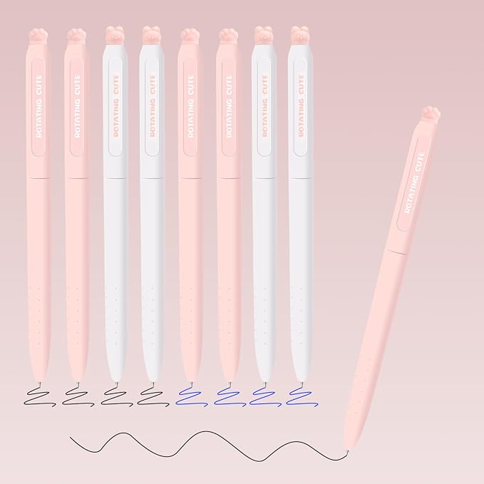 BAYTORY 8Pcs Rotatable Erasable Gel Pens, 0.5 mm Fine Point Smooth Writing Cute Eraser Pen, Quick Drying 4 Blue & 4 Black Ink for Note Taking Journaling Supplies (Pink)
