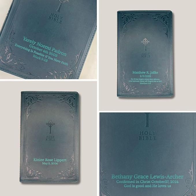 Personalized NRSV Catholic Bible Faux Leather Medium Print Size Gift Edition | Custom with Name, Date or Text | Gift for Catholic and Religious Celebrations | Teal