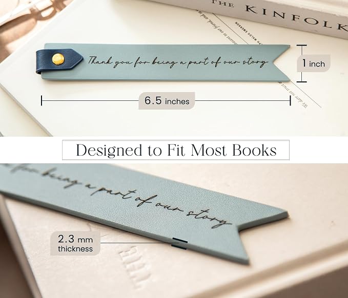 Engraved Leather Bookmark in Blue - Thank You for Being a Part of Our Story, Inspirational Appreciation Gift for Friends Bridesmaid Groomsman Wedding Favor, Guest Keepsakes