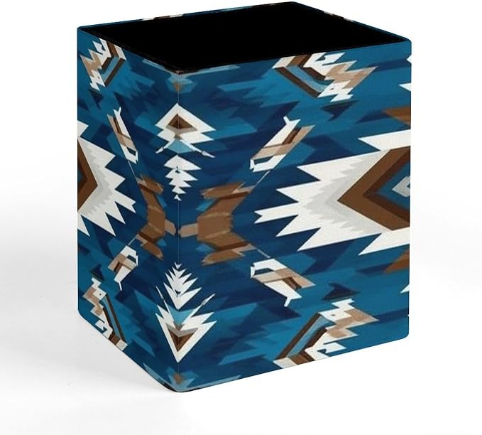 Fashion Pencil Pen Holder Cup, Waterproof Office Supplies, Waterproof Multifunctional Office Supplies Blue Geometric Tribal Navajo Aztec Ethnic