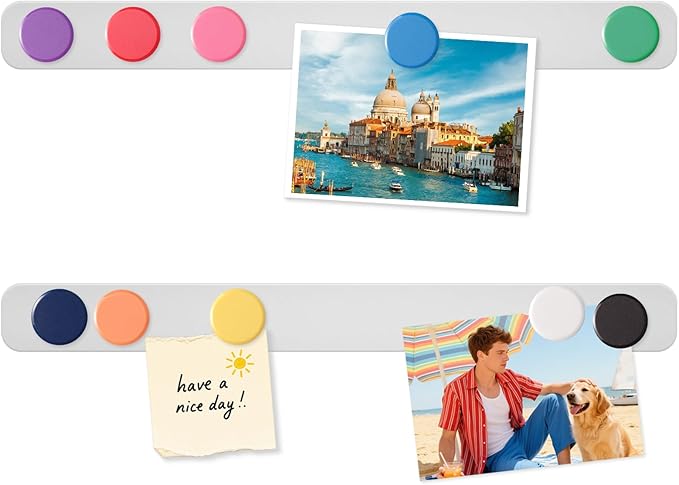 Magnetic Board - 2Pcs Frameless Stainless Steel Magnet Bulletin Board Strips with 10 Colorful Magnets, Magnetic Strips with Adhesive Backing Memo Board for Wall Office Kitchen Classroom Fridge