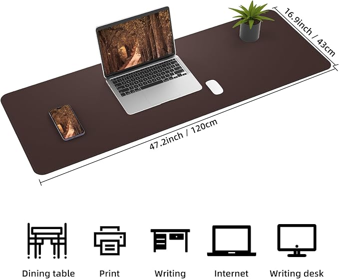 AFIING Leather Desk Pad Protector, Large Desk Mat with Natural Cork & PU Leather, Mouse Pad, Non-Slip, Waterproof Desk Writing Pad for Office and Home (Coffee)