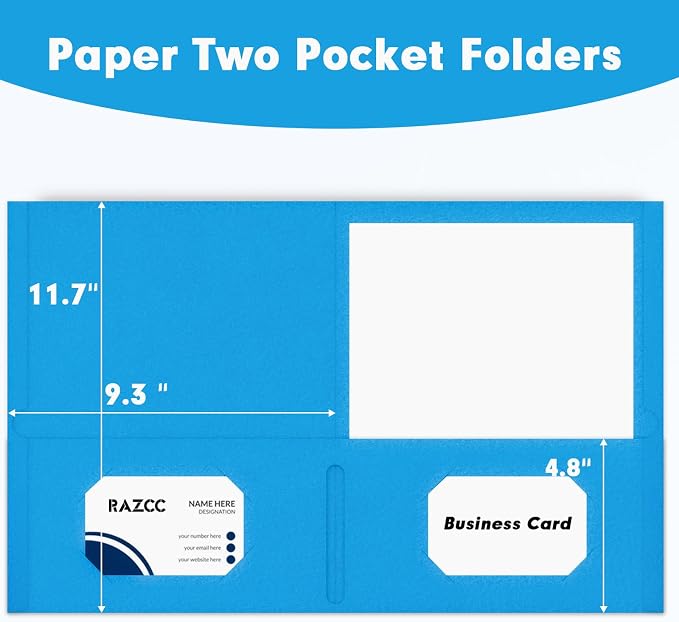Two Pocket Folders, RAZCC 75 Pack 2 Pocket Folders Fit Letter Size Paper, Paper Folders with Pockets for School Office Business Home (Blue)