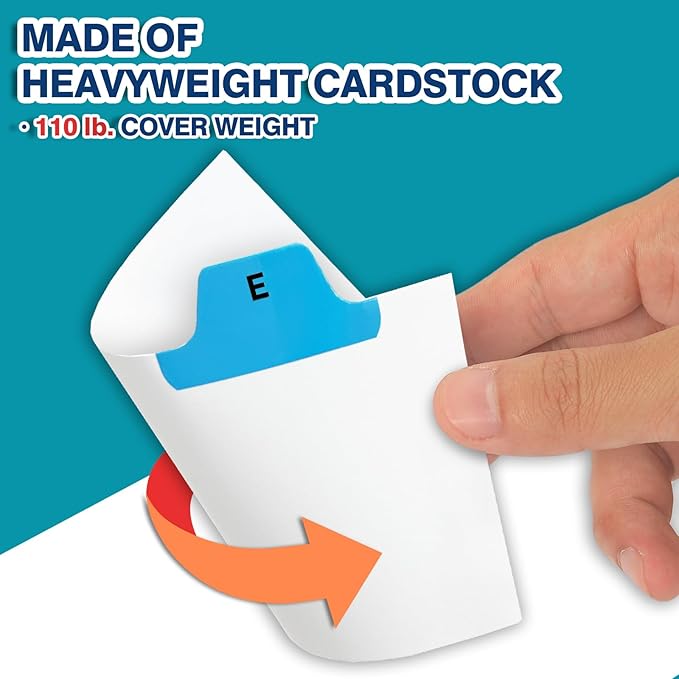 Chell 3x5 Index Card Dividers, Heavyweight A-Z Tabbed Guides, 110 lb. Cover Weight, with Blank Stickers, 1 Set