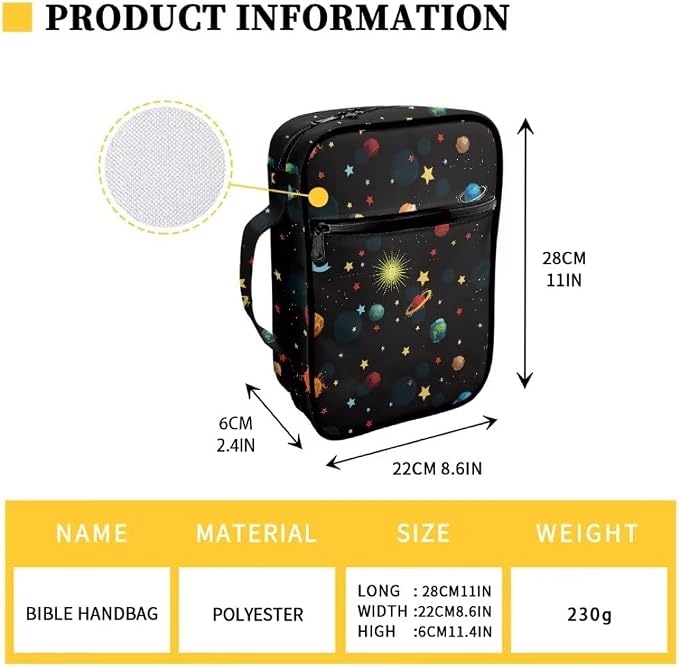 Coldinair Universe Stellar Planets Large Bible Cover with Handle and Bookmark for Kids Boy Bible Carrying Book Case Nylon Church Bag Bible Protective,Standard Large Size Bible Covers