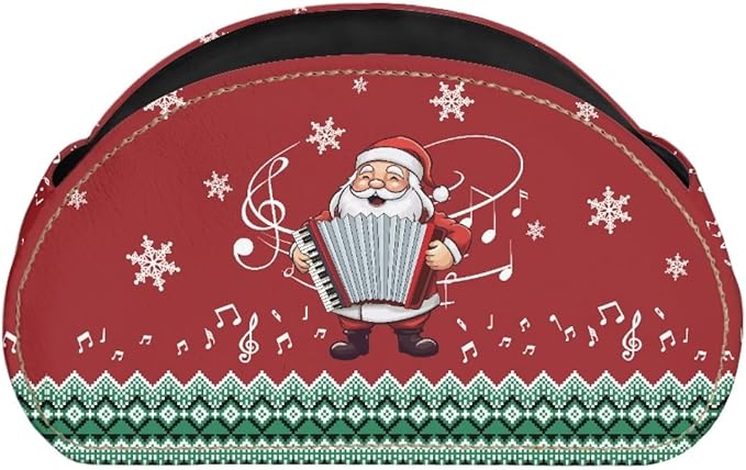 Forchrinse Happy Santa Claus Music Note Print Remote Control Holder,Christmas Leather Makeup Organizer with 5 Compartments,Table Decor Storage Remote Caddy for Home Office