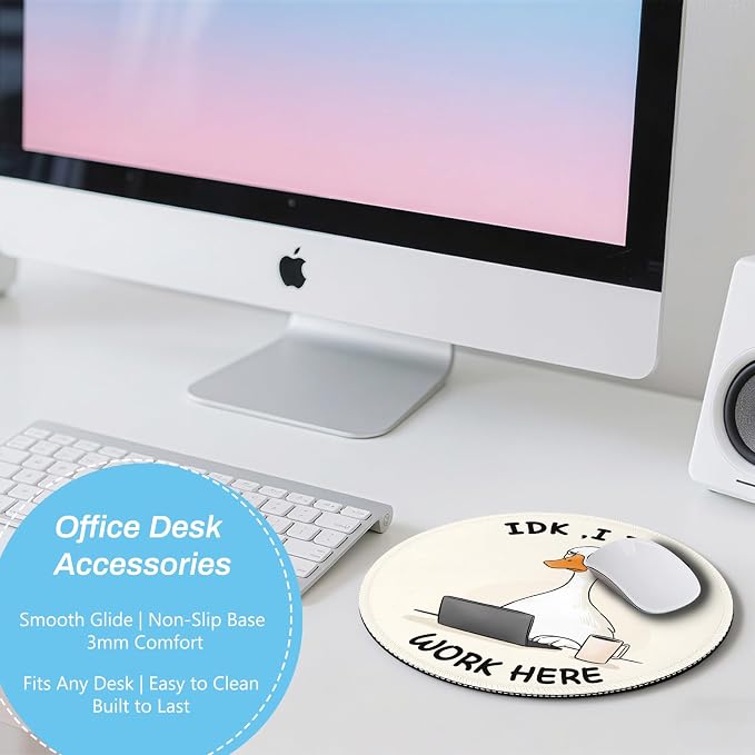 Gctriki Goose Round Mouse Pad, Cute Office Decor for Women, Funny Small Mousepad，Stitched Edge Non-Slip Rubber Base, Personalized Computer Mouse Pads for Laptop Mouse，Office Desk Accessories Gifts