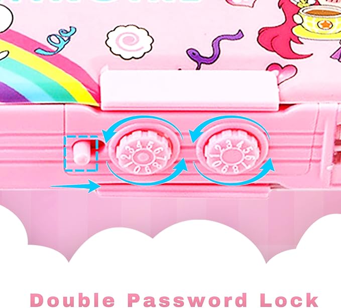 【2Pack】Pop Up Multifunction Pencil Case for Girls and Boys, Cute Cartoon Pen Box Organizer Stationery with Lock, Sharpener, Schedule, Whiteboard, School Supplies, Best Gifts for Kids (Purple+Pink)