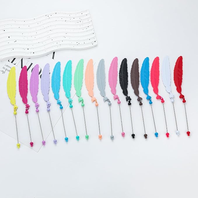 15 Packs Beadable Bookmarks with Bar Bulk Feather DIY Blank Bookmark for Beads Jewelry Pendants Charms Beading Book Make Marks Craft Colorful (14 Colors, 15 Packs)