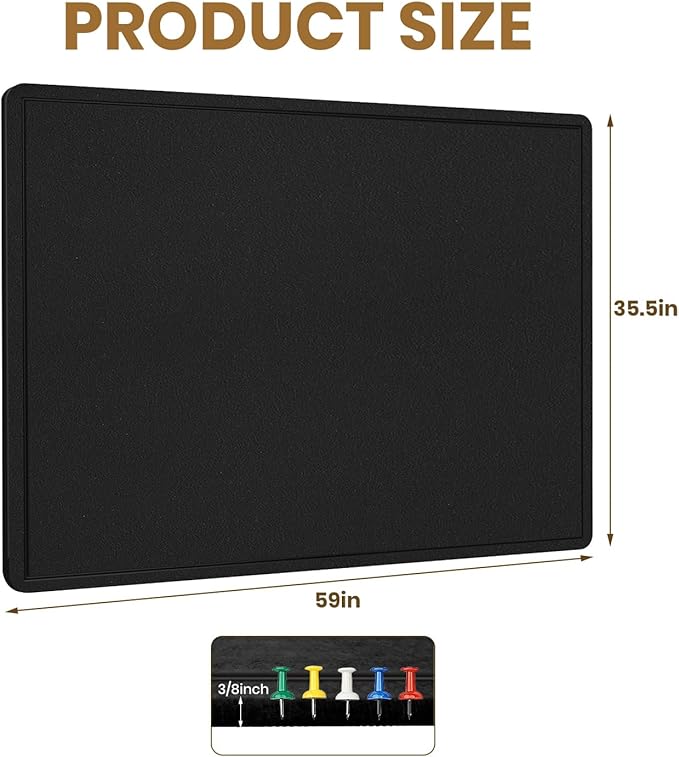 Large Bulletin Board - 60 X 36 inches Cork Board with 30 Pushpin, 5' x 3' Cork Board for Walls Pin Board, Self-Adhesive Felt Board Vision Board Foldable Photo Board for Wall - Black