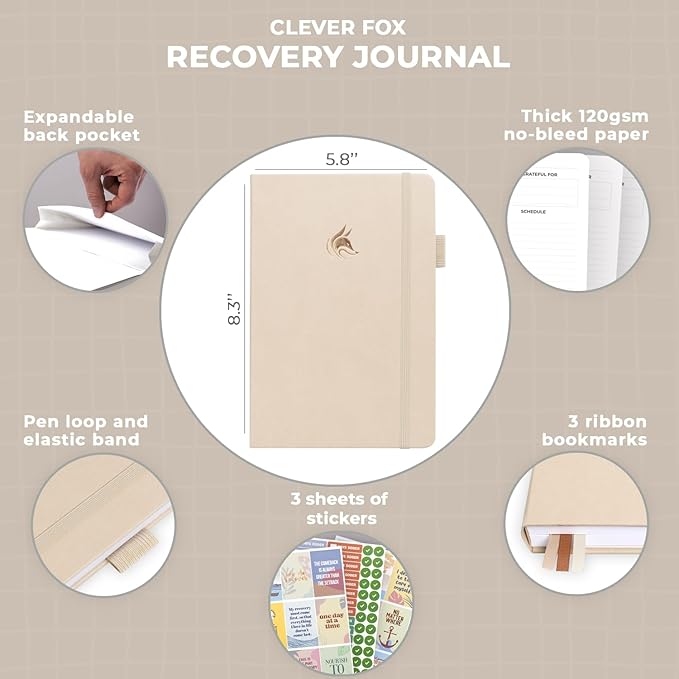 Clever Fox Addiction Recovery Journal – Addiction Treatment Planner & Workbook – Daily Sobriety Journal for Recovery Progress, A5 (Seashell)