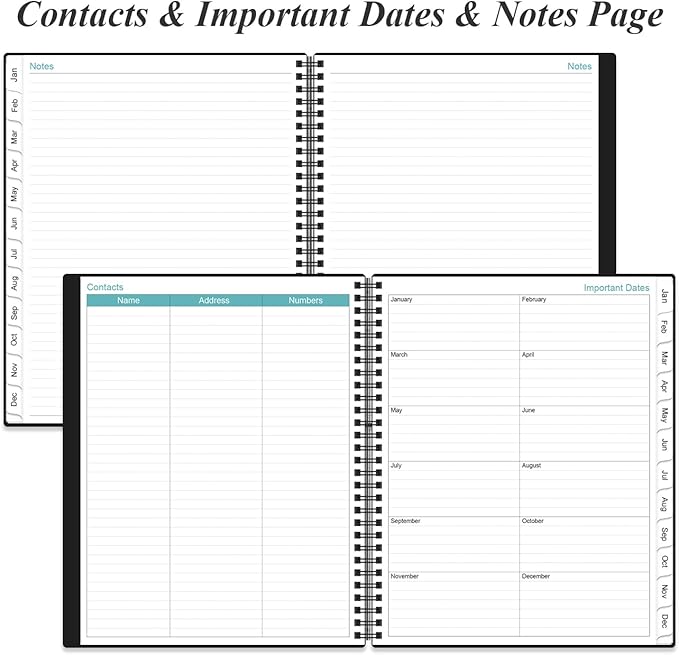 2026-2027 Monthly Planner - 18 Monthly Calendar, January 2026 - June 2027, Two Pages Per Month, 9" x11" Planner with Tabs, Strong Twin-Wire Binding, Inner Pocket, Black