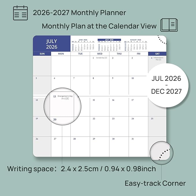 POPRUN Pocket Monthly Planner 2026-2027, Slim Size 3.25" x 6.75"(JUL 26-DEC 27), 18-Month Pocket Calendar for Purse, Academic Small Monthly Planner with PU Leather Softcover - Black