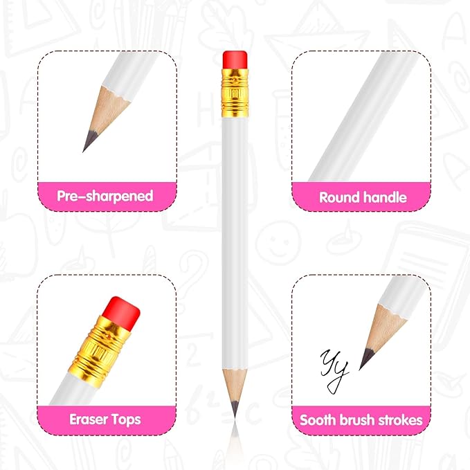 24 Pcs Mini Half Pencils White Golf Pencils with Erasers Bulk 4 Inch Short Pre Sharpened Pencil Small Pencil for Games Baby Shower Bridal Shower Wedding Presents Classroom Back to School Office Pocket