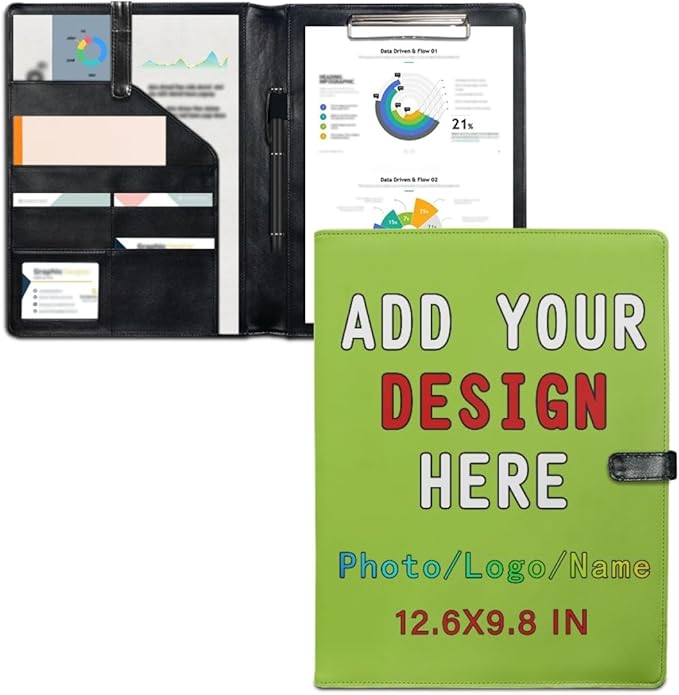 Personalized Padfolio with Logo, Custom Business Portfolio with A4/US Letter Writing Pad Holder for Resumes and Interviews, YellowGreen