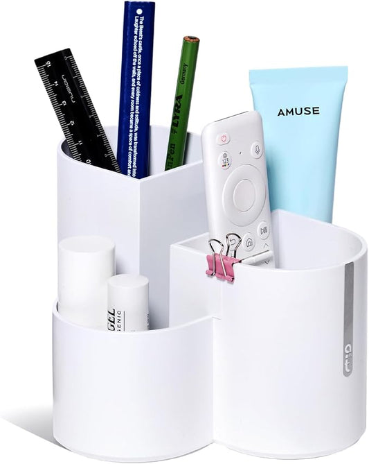 Aesthetic Desk Organizer [Arctic White] - Multi-Compartment Pen Holder & Remote Control Caddy, Modern Vanity Makeup Brush Organizer, Premium Stationery Storage (Made In Korea)