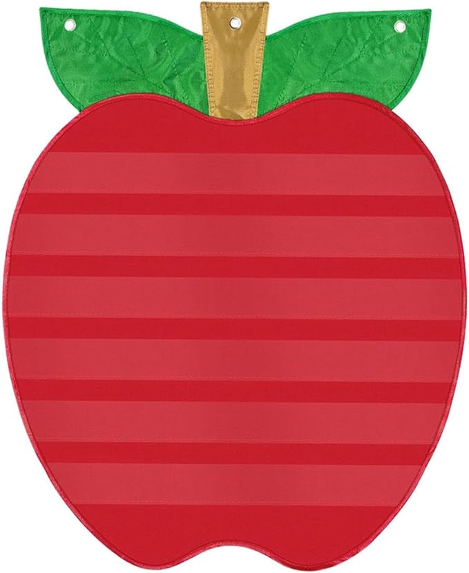 Large Pocket Chart for Classroom, 27 ½＂x 33 ⅞" Apple Shaped Hanging Pocket Charts for Kids, Back to School Supplies for Teacher, Pocket Charts with 6 Sentence Strips Holder (Red)