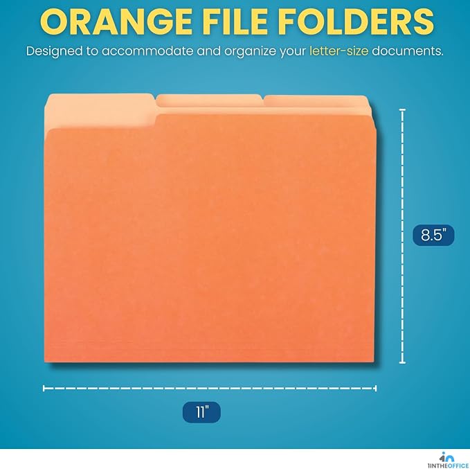 1InTheOffice Orange File Folder, Durable Folder, File Folder Letter Size, 1/3 Cut Assorted Tab, 24 pcs (24)