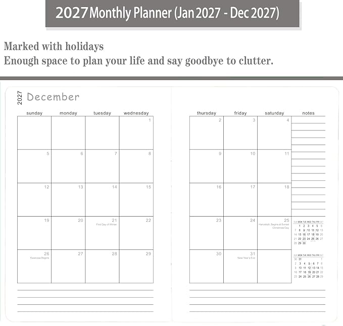 2027 Daily Planner/Calendar, One Page Per Day, Daily Monthly Agenda Planner with Time Slots and Monthly Tabs, Jan - Dec 2027, 5.7" x 8.25" Appointment Book, Pen Holder, Leather Cover (Dark Grey Blue)