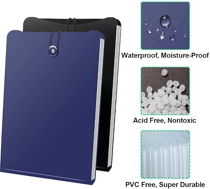 Credibility Accordion File Folder Organizer, 2 Packs Vertical Expanding According Plastic File Folder Bag with 7 Pocket and Labels for A4 Letter Size Paper Document, Bungee Closure, 13.78” x 9.84''