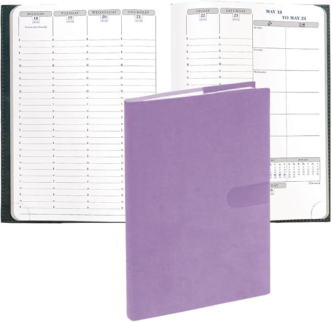 Exacompta 2027 Visual - Weekly/Monthly Planner - 12 Months, Jan. to Dec. - 6" x 8 1/4" - Smooth Faux Suede Texas Violet Cover - Time Management Appointment Organizer