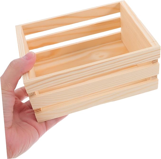 VALICLUD Box Desktop Wooden Storage Basket Hamper Storage Bins Small Wood Basket Desk Storage Basket Decorative Crate Living Room Basket Wooden Crates for Decor Kitchen Bins Beige