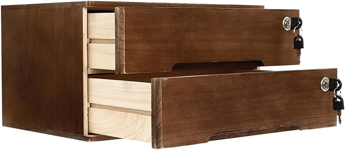 Wooden Desktop Storage Box with Lockable Drawers, Flat File Cabinet Drawer Desktop Storage Box, Countertop Storage Cabinet for Office Home Toiletries Supplies Vanity (Walnut, 2 Drawer)