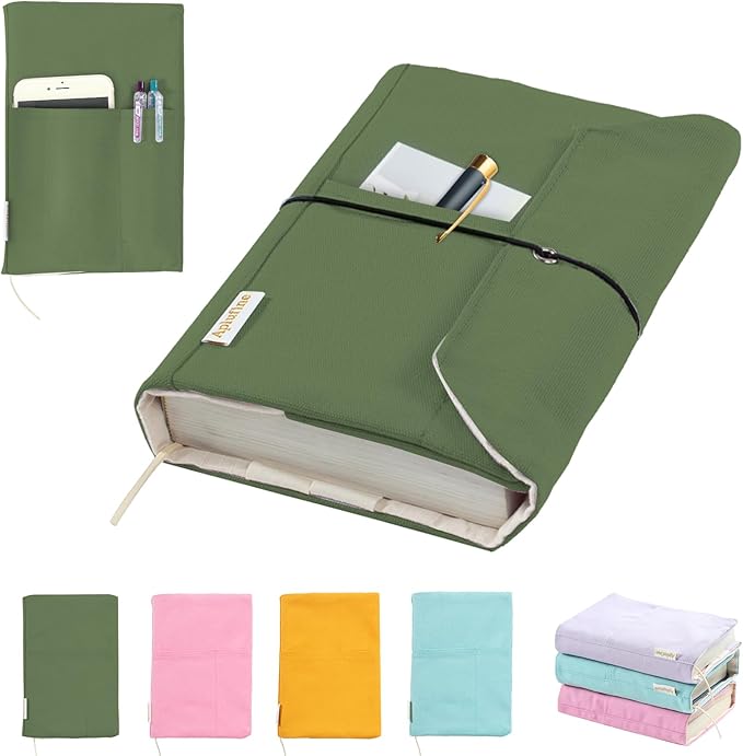 Canvas Book Covers, Washable Book Protector, Book Cover for Paperback Novels, Adjustable Book Cover for Hardcover with Pockets for Pen, Soft Cover Books, Book Lovers Gifts