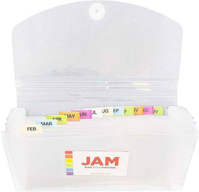 JAM PAPER Accordion Folders - 13 Pocket Plastic Expanding File - Check Size - 5 x 10 1/2 - Clear - Sold Individually