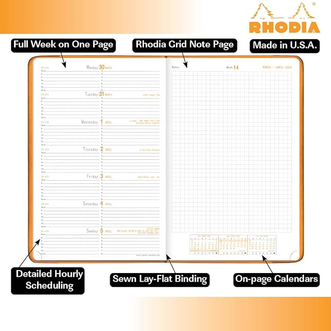 Rhodia Webplanner 2026 Calendar Year - 6 1/4" x 9 3/8" - Rosewood Cover - Weekly Planner Organizer